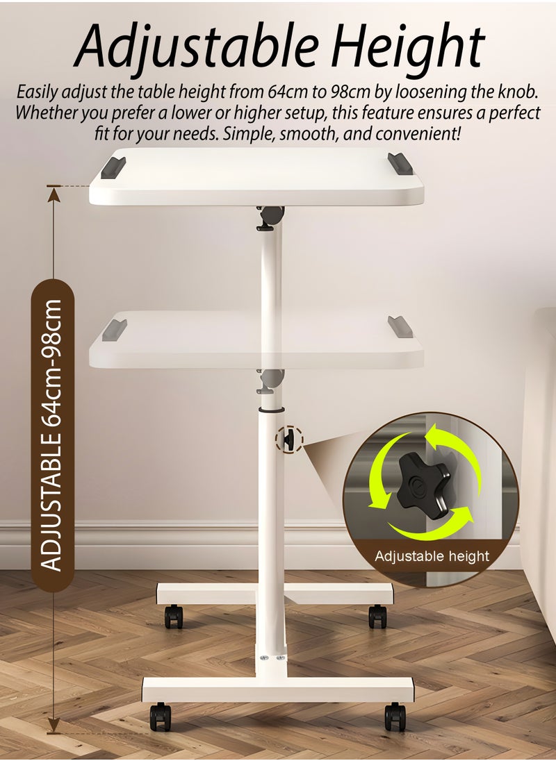 DBLEW Fully Adjustable Overbed Laptop Table 360 Degree Rotating Split Tiltable Tabletop Portable Desktop Adjustable Mobile Podium Laptop Stand Rolling Computer Desk Cart, with Wheels For Home, Office Workstation, School, Hospital Tray Nursing Reading Writing Eating Over Sofa End Table With Adjustable Height  - Image 3