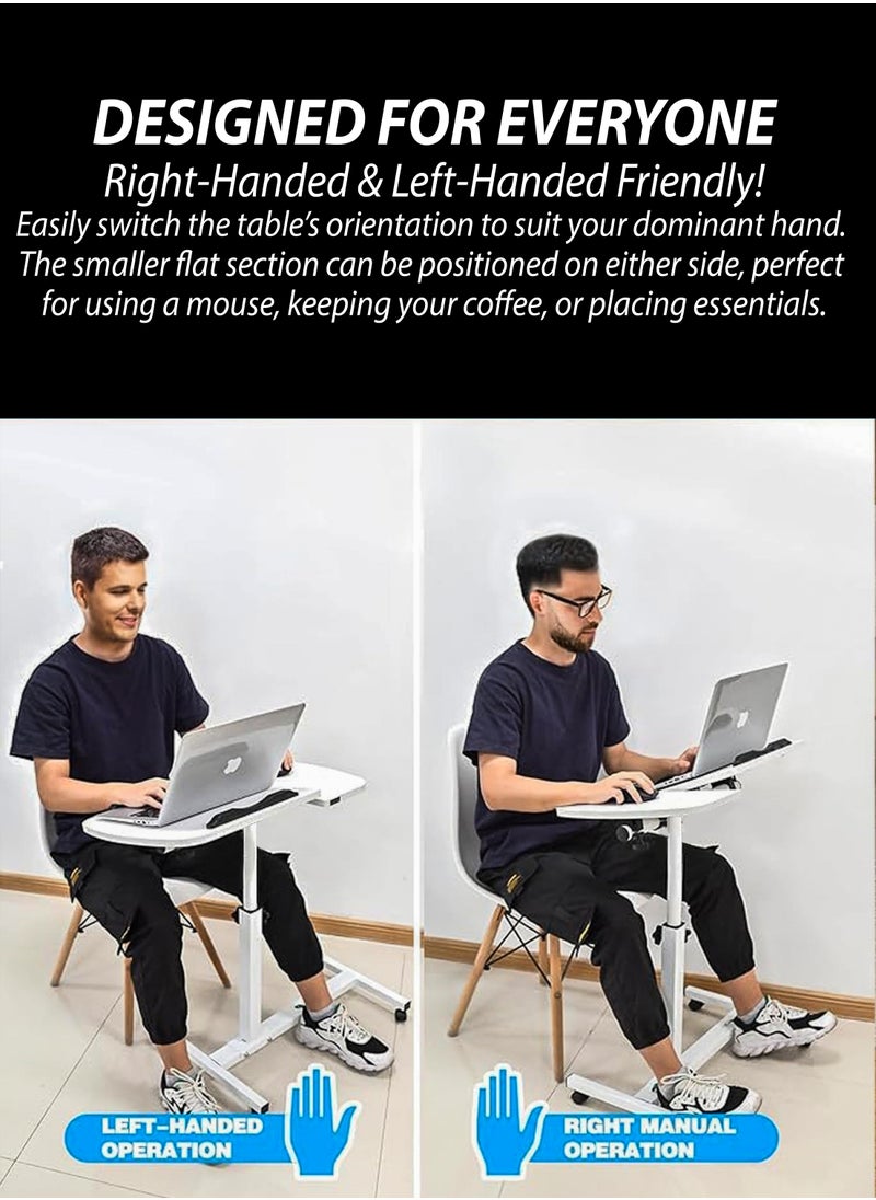 DBLEW Fully Adjustable Overbed Laptop Table 360 Degree Rotating Split Tiltable Tabletop Portable Desktop Adjustable Mobile Podium Laptop Stand Rolling Computer Desk Cart, with Wheels For Home, Office Workstation, School, Hospital Tray Nursing Reading Writing Eating Over Sofa End Table With Adjustable Height  - Image 5