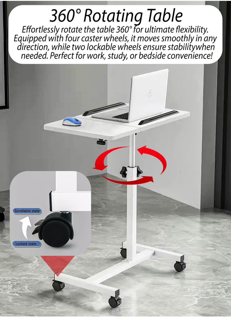 DBLEW Fully Adjustable Overbed Laptop Table 360 Degree Rotating Split Tiltable Tabletop Portable Desktop Adjustable Mobile Podium Laptop Stand Rolling Computer Desk Cart, with Wheels For Home, Office Workstation, School, Hospital Tray Nursing Reading Writing Eating Over Sofa End Table With Adjustable Height  - Image 4