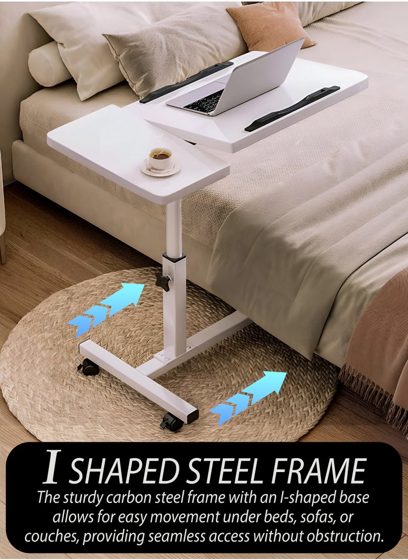 DBLEW - Fully Adjustable Overbed Laptop Table 360 Degree Rotating Split Tiltable Tabletop Portable Desktop Adjustable Mobile Podium Laptop Stand Rolling Computer Desk Cart, with Wheels For Home, Office Workstation, School, Hospital Tray Nursing Reading Writing Eating Over Sofa End Table With Adjustable Height - Image 1