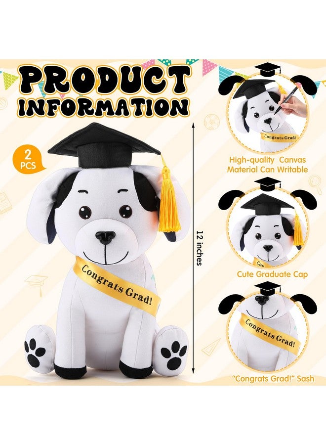 Zomiboo Zomiboo 2 Pcs Graduation Autograph Stuffed Dog to Sign 12 Inches Signature Animal 2025 Congratulations Plush Dog with Cap and Sash Cute Graduation Gifts(Black)  - Image 2