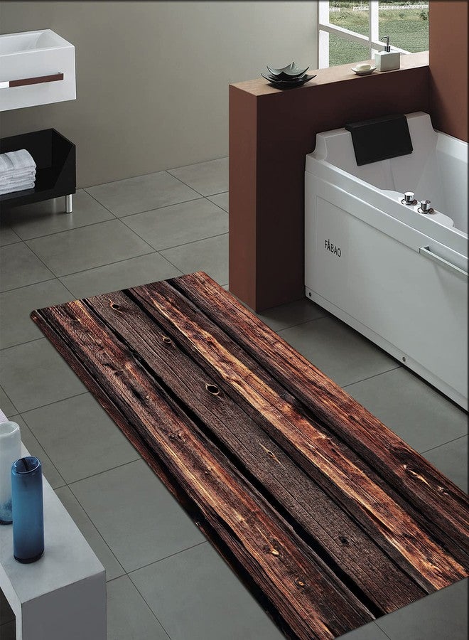 LYFANS Dark Brown Old Wood Plate Printing Memory Foam Anti Slip mat and Doormat Anti Slip Absorbent Flannel Bathroom Carpet 47x18 inches - Image 3