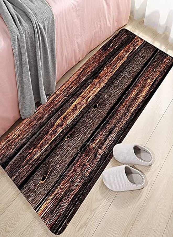 LYFANS Dark Brown Old Wood Plate Printing Memory Foam Anti Slip mat and Doormat Anti Slip Absorbent Flannel Bathroom Carpet 47x18 inches - Image 1