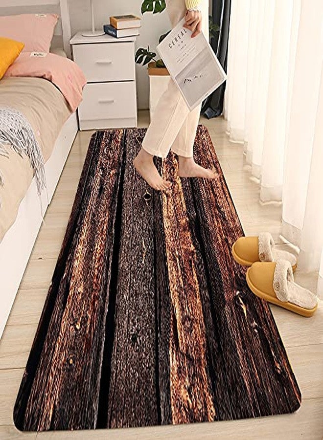 LYFANS Dark Brown Old Wood Plate Printing Memory Foam Anti Slip mat and Doormat Anti Slip Absorbent Flannel Bathroom Carpet 47x18 inches - Image 4