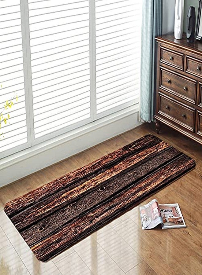 LYFANS Dark Brown Old Wood Plate Printing Memory Foam Anti Slip mat and Doormat Anti Slip Absorbent Flannel Bathroom Carpet 47x18 inches - Image 2
