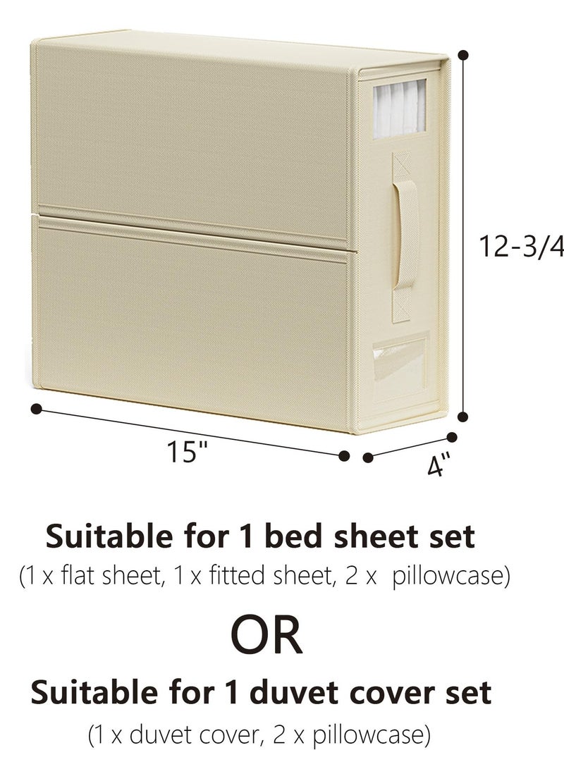 هومستر صندوق تخزين ورق القماش غير المنسوج مع السحاب والمقابض، منظم مجموعات أغطية الملابس لخزانة الملابس، رف تخزين كتاني قابل للطي مع نافذة وعلامة، سلة تخزين بطانية قابلة للطي، سحب سلس وحفظ المساحة (38x32x11.5 سم) اللون البيج - Image 2