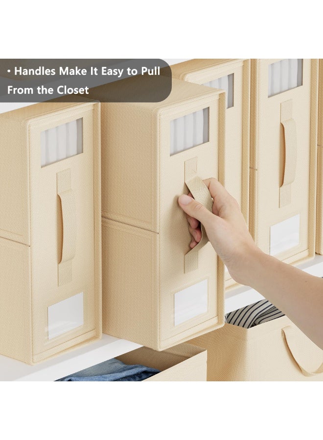 هومستر صندوق تخزين ورق القماش غير المنسوج مع السحاب والمقابض، منظم مجموعات أغطية الملابس لخزانة الملابس، رف تخزين كتاني قابل للطي مع نافذة وعلامة، سلة تخزين بطانية قابلة للطي، سحب سلس وحفظ المساحة (38x32x11.5 سم) اللون البيج - Image 5