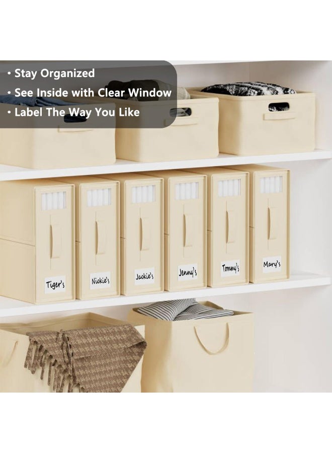 هومستر صندوق تخزين ورق القماش غير المنسوج مع السحاب والمقابض، منظم مجموعات أغطية الملابس لخزانة الملابس، رف تخزين كتاني قابل للطي مع نافذة وعلامة، سلة تخزين بطانية قابلة للطي، سحب سلس وحفظ المساحة (38x32x11.5 سم) اللون البيج - Image 4