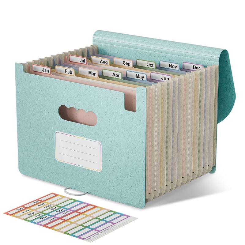 EcoStash Accordian File Organizer, 12 Pockets Wheat Straw Expanding File Folders, Monthly Bill Receipt Organizer, 100% BPA Free, Return to Nature, Healthy Living, Letter/A4 Size - Sky Blue - Image 1