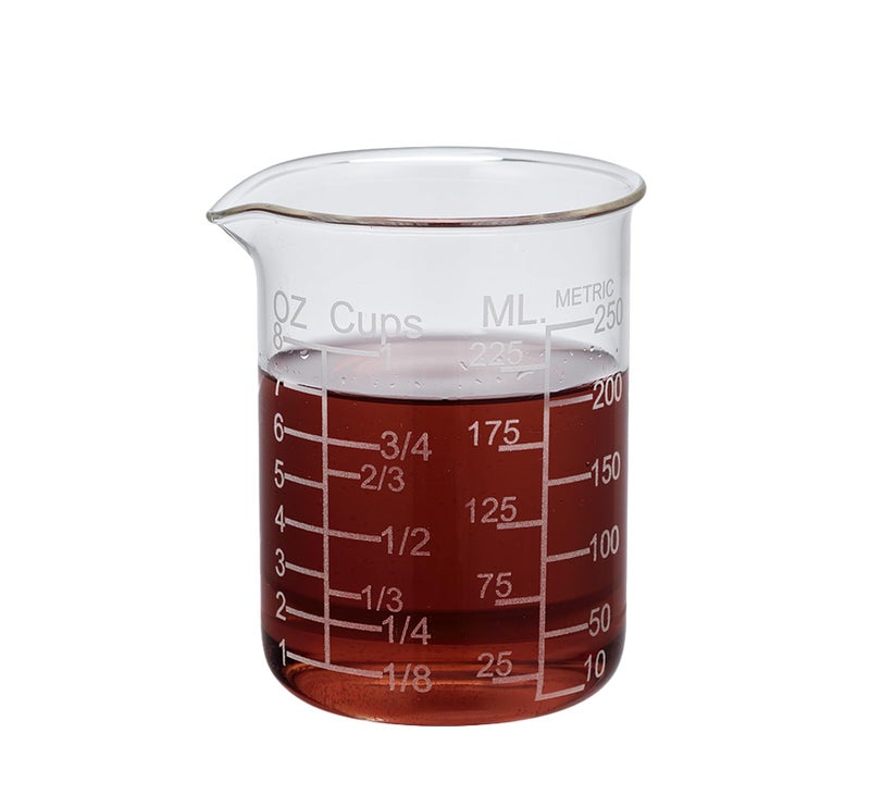 Ackers BORO3.3 Ackers Etched Graduated Glass Measuring Cup - V-Shaped Spout- High Borosilicate Glass Measuring Cup for Kitchen or Dining, Easy to Read, 250ml (8oz, 1 Cup) - Image 1