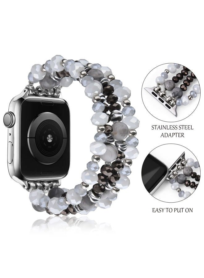 VISOOM Beaded Boho Bracelet Compatible for Apple Watch Band 40mm/38mm/41mm Series 9 8 7 SE Women Fashion Cute Handmade Crystal Beads Stretchy Watch Strap for iWatch Bands Series 6/5/4/3/2/1 - Image 3