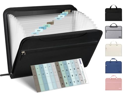 Sooez Heavy Duty Accordion File Organizer with Hidden Handle, Portable 12 Pockets Expanding File Folders, Cloth Monthly Bills Receipt Organizer for Letter/A4, School Classroom Home & Office Supplies - Image 1