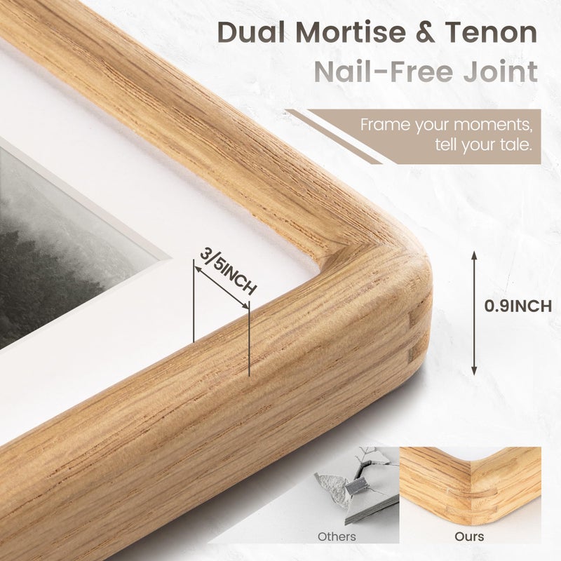 FLYJOE 11x14 Picture Frame, Natural Solid OAK Wood Photo Frame with HD Tempered Glass, Rounded Corner Frame 11 x 14 Matted to 8x10, Gallery Wall Frames for Art, Horizontal or Vertical Wall Mounting - Image 3