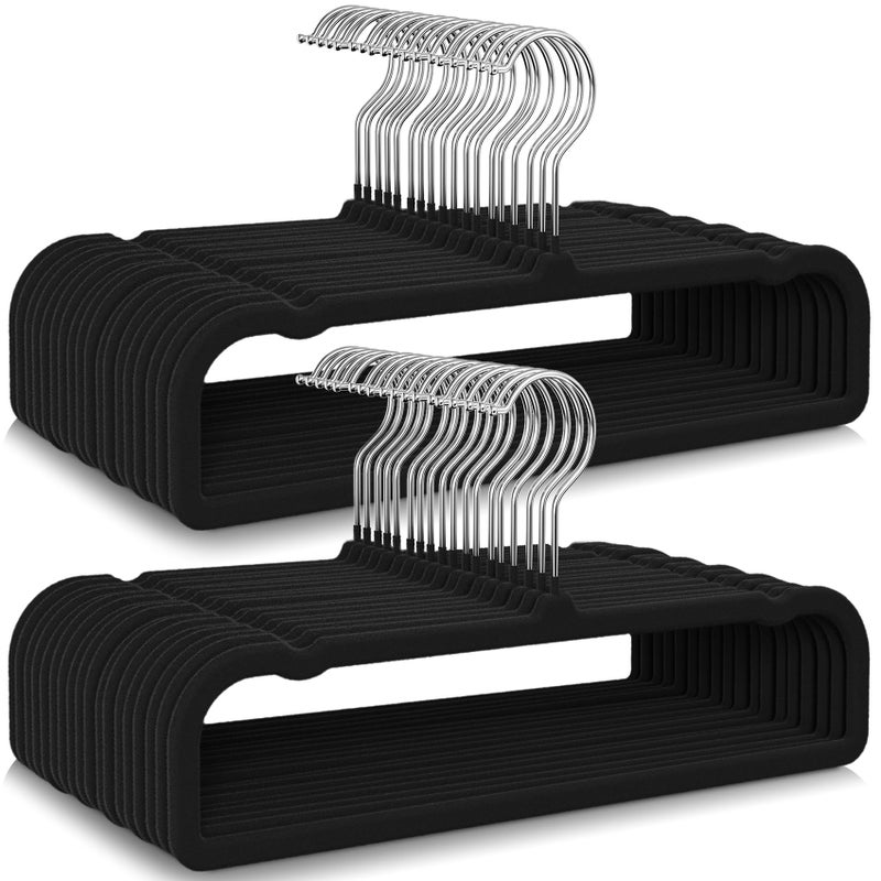 Besslly 50 Pack Black Velvet Hangers Non Slip Felt Pants Hangers Thin Space Saving Clothes Hanger Flocked Strong Durable Ganchos para Colgar Ropa with 360Swivel Hook for Pants Jeans Shorts Skirts Tank Top - Image 2
