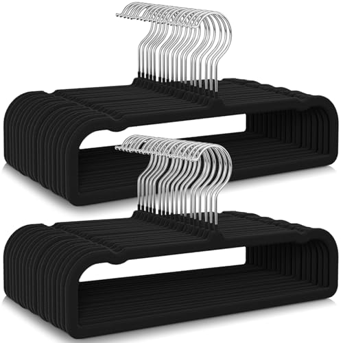 Besslly 50 Pack Black Velvet Hangers Non Slip Felt Pants Hangers Thin Space Saving Clothes Hanger Flocked Strong Durable Ganchos para Colgar Ropa with 360Swivel Hook for Pants Jeans Shorts Skirts Tank Top - Image 1