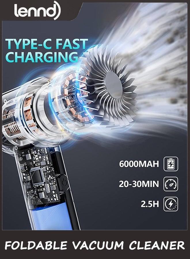 LENND Handheld Vacuum Cordless High Power 20000PA  Foldable Vacuum Dust Busters Cordless Rechargeable Portable for Pet Pair/Sofa/Car/Office - Image 5