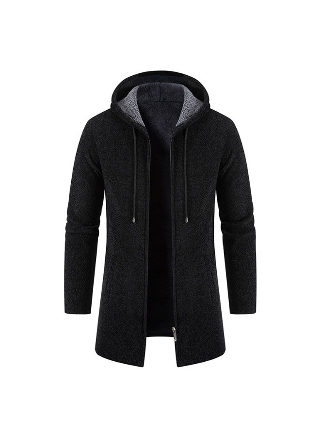 كنزات رجالية طويلة بغطاء للرأس بسحاب كامل مبطنة بالصوف، كنزات محبوكة بمقاس عادي، سترة عادية بغطاء للرأس مع جيب - Image 1