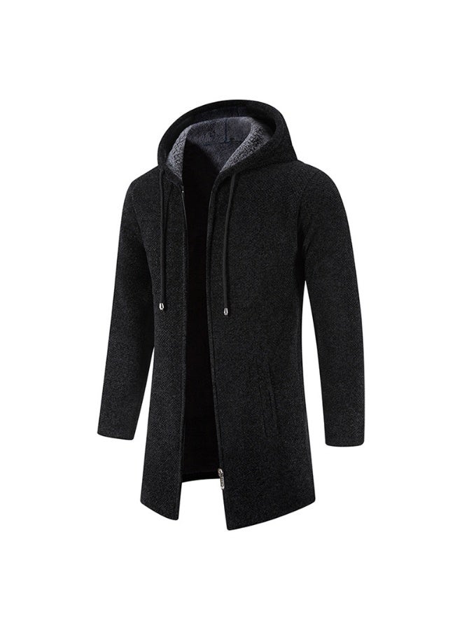 كنزات رجالية طويلة بغطاء للرأس بسحاب كامل مبطنة بالصوف، كنزات محبوكة بمقاس عادي، سترة عادية بغطاء للرأس مع جيب - Image 3