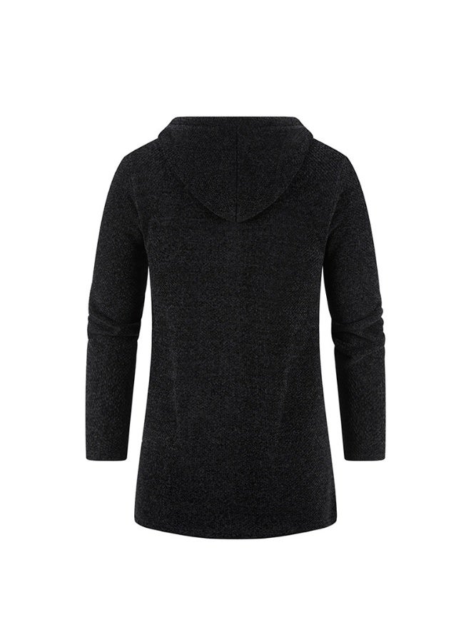 كنزات رجالية طويلة بغطاء للرأس بسحاب كامل مبطنة بالصوف، كنزات محبوكة بمقاس عادي، سترة عادية بغطاء للرأس مع جيب - Image 2