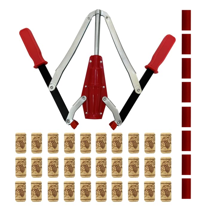 WENNING Manual Wine Bottle Double Lever Hand Corker Wine Corker with 30 count Wine Corks for Home Brewing - Image 1