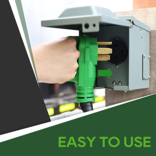 RVGUARD 50 Amp 25 Foot RV/EV Extension Cord, NEMA 14-50P/R Heavy Duty Extension Cord with LED Power Indicator and Cord Organizer, Green, ETL Listed - Image 5