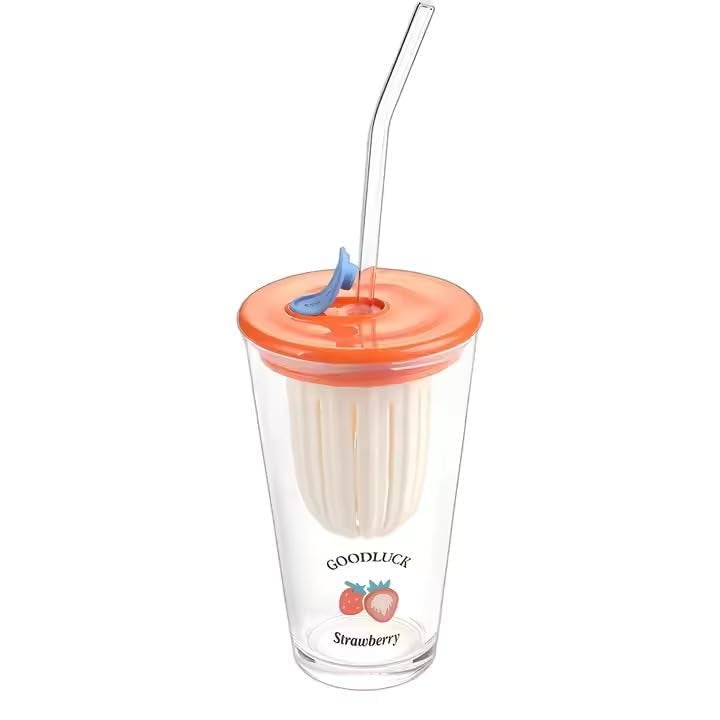 CHIRANSI Mug with Lid and Drinking Glasses Clear Tumbler Cup Coffee Juice Milk Drinking Water Mug Tea Cups 500 ML Multicolor 500 ML Glass Mug - Image 1