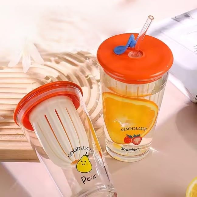 CHIRANSI Mug with Lid and Drinking Glasses Clear Tumbler Cup Coffee Juice Milk Drinking Water Mug Tea Cups 500 ML Multicolor 500 ML Glass Mug - Image 4