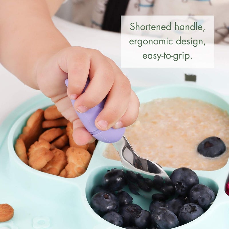 YIVEKO Baby Fork and Spoon Set with Carry Case Baby Training Utensils Self Feeding Toddler Silverware Silicone and Stainless Steel Kids and Toddler Utensil Set-Bees - Image 5