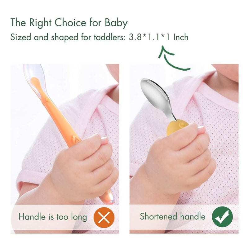 YIVEKO Baby Fork and Spoon Set with Carry Case Baby Training Utensils Self Feeding Toddler Silverware Silicone and Stainless Steel Kids and Toddler Utensil Set-Bees - Image 2