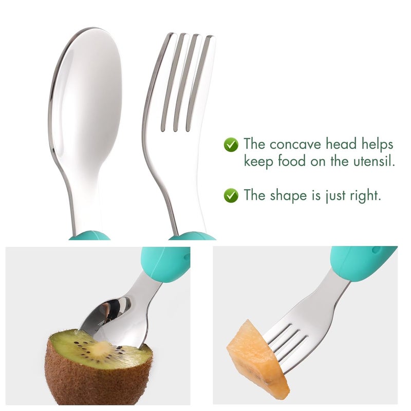YIVEKO Baby Fork and Spoon Set with Carry Case Baby Training Utensils Self Feeding Toddler Silverware Silicone and Stainless Steel Kids and Toddler Utensil Set-Bees - Image 4