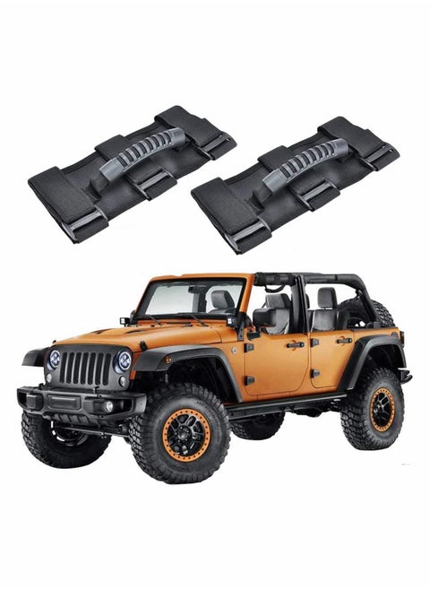 Grab Handle Set Roll Bar Grab Handles, Compatible with Jeep Wrangler TJ YJ JK, Easy to Fit 3 Straps Design for 1987-2020 Models, Fit for Jeep Wrangler Accessories, 2 Pack