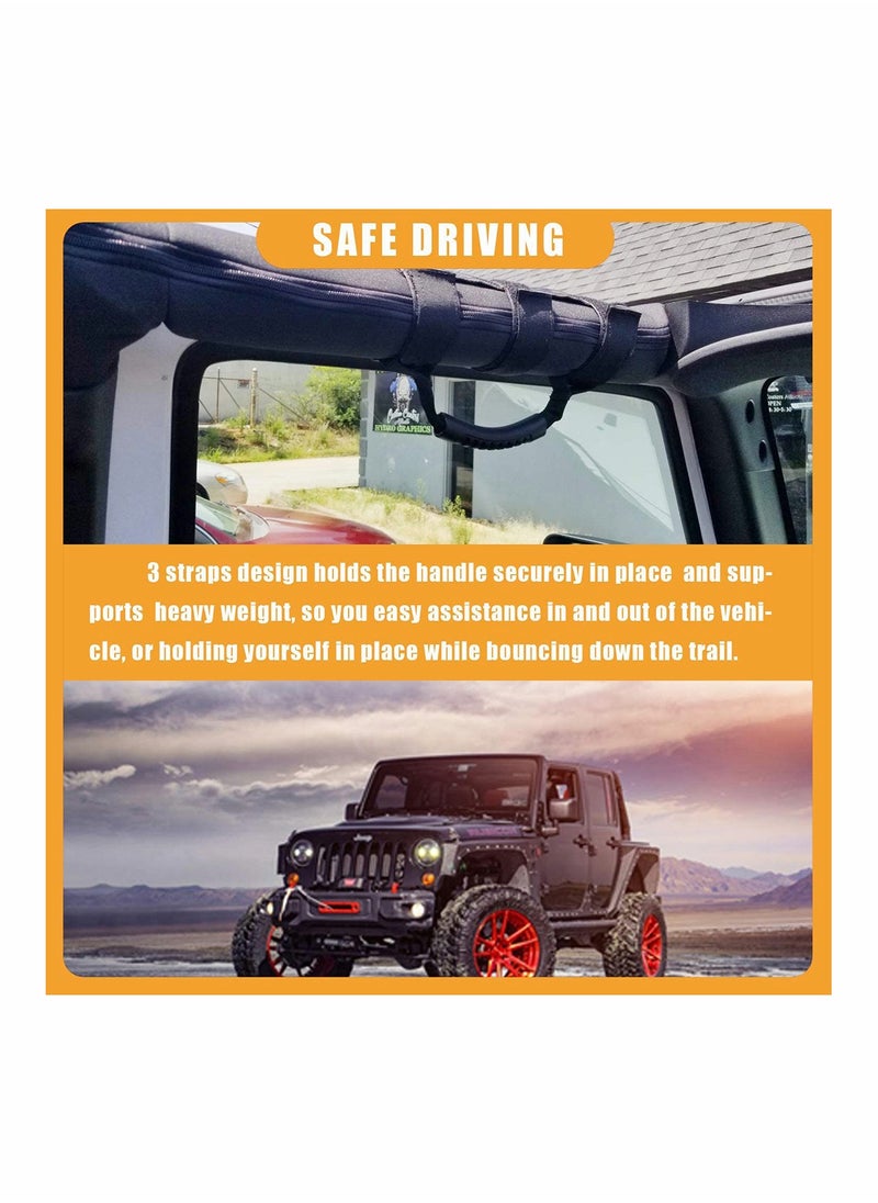 Grab Handle Set Roll Bar Grab Handles, Compatible with Jeep Wrangler TJ YJ JK, Easy to Fit 3 Straps Design for 1987-2020 Models, Fit for Jeep Wrangler Accessories, 2 Pack