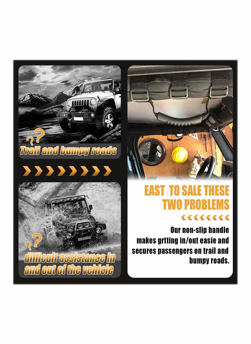 Grab Handle Set Roll Bar Grab Handles, Compatible with Jeep Wrangler TJ YJ JK, Easy to Fit 3 Straps Design for 1987-2020 Models, Fit for Jeep Wrangler Accessories, 2 Pack