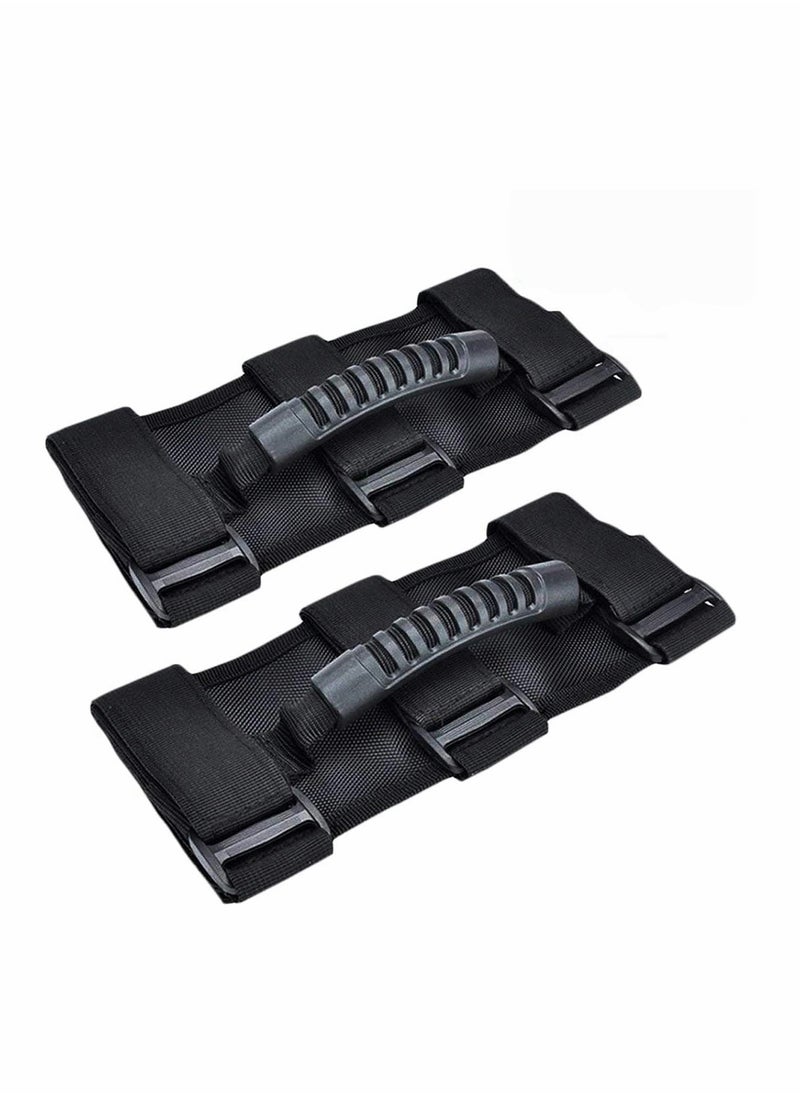 Grab Handle Set Roll Bar Grab Handles, Compatible with Jeep Wrangler TJ YJ JK, Easy to Fit 3 Straps Design for 1987-2020 Models, Fit for Jeep Wrangler Accessories, 2 Pack