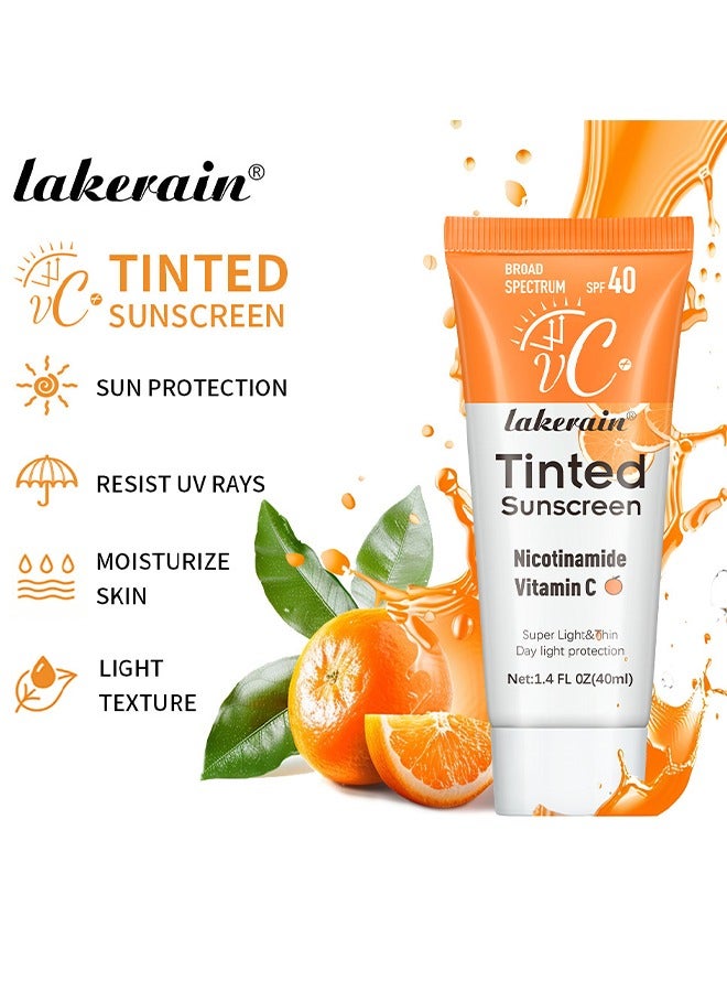 lakerain Vitamin C Tinted Sunscreen, SPF 40 Hydrating Mineral Sunscreen, Sheer Tint For Healthy Glow, Suitable For Sensitive Skin, 40ML - Image 3