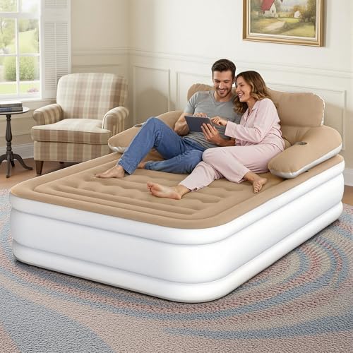DWVO Queen Size Air Mattress with Headboard & Cup Holders, Blow Up Bed with Built-in Pump & Carry Bag, Fast Inflation Air Bed for Home, Guests & Camping, 60" x 80" x 36", Brown - Image 2