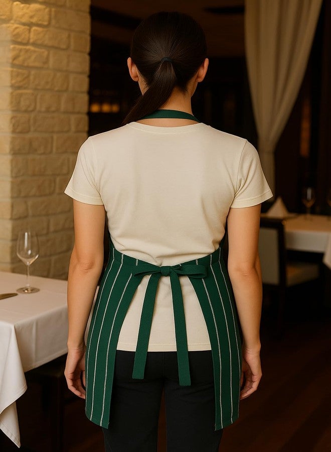 CRAZYWEAVES 100% Soft and Cool Cotton Kitchen Striped Design Apron with Front Centre Pocket, Adjustable Neck Strap and Tie, Restaurants, Catering, Kitchen, Chef Apron for Unisex (Green) - Image 4