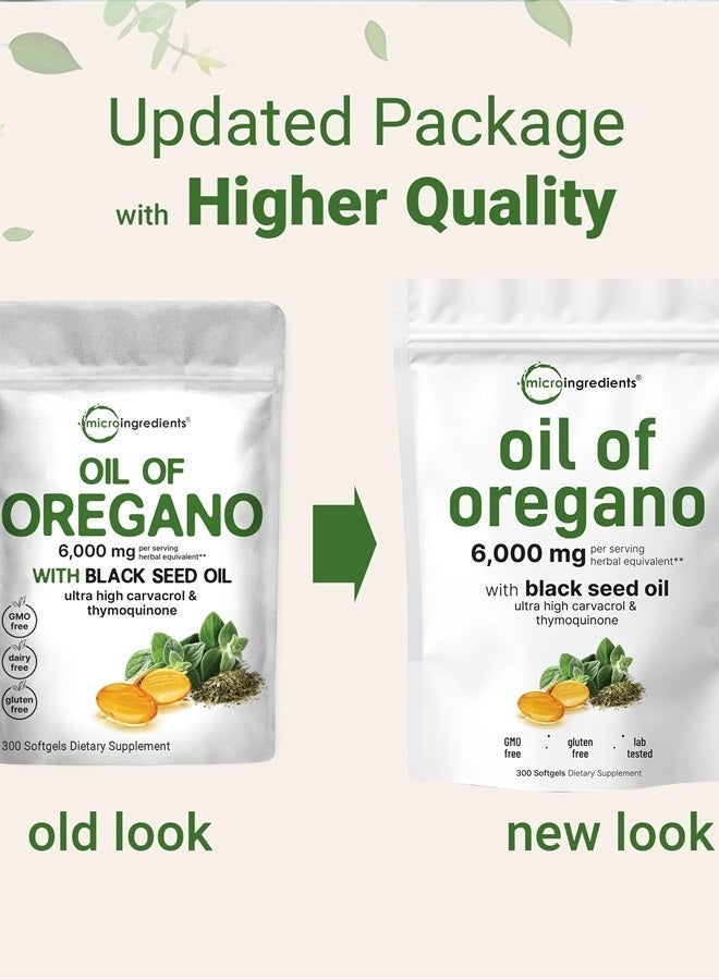 Micro Ingredients زيت الأوريجانو كبسولات لينة 6000 ملغ لكل حصة، 300 عدداً | 2 في 1 مصنوعة بزيت الحبة السوداء 200 ملغ، قوة 4X كارفاكرول وثيموكينون | نباتية، غير معدلة وراثياً ودعم المناعة - Image 3
