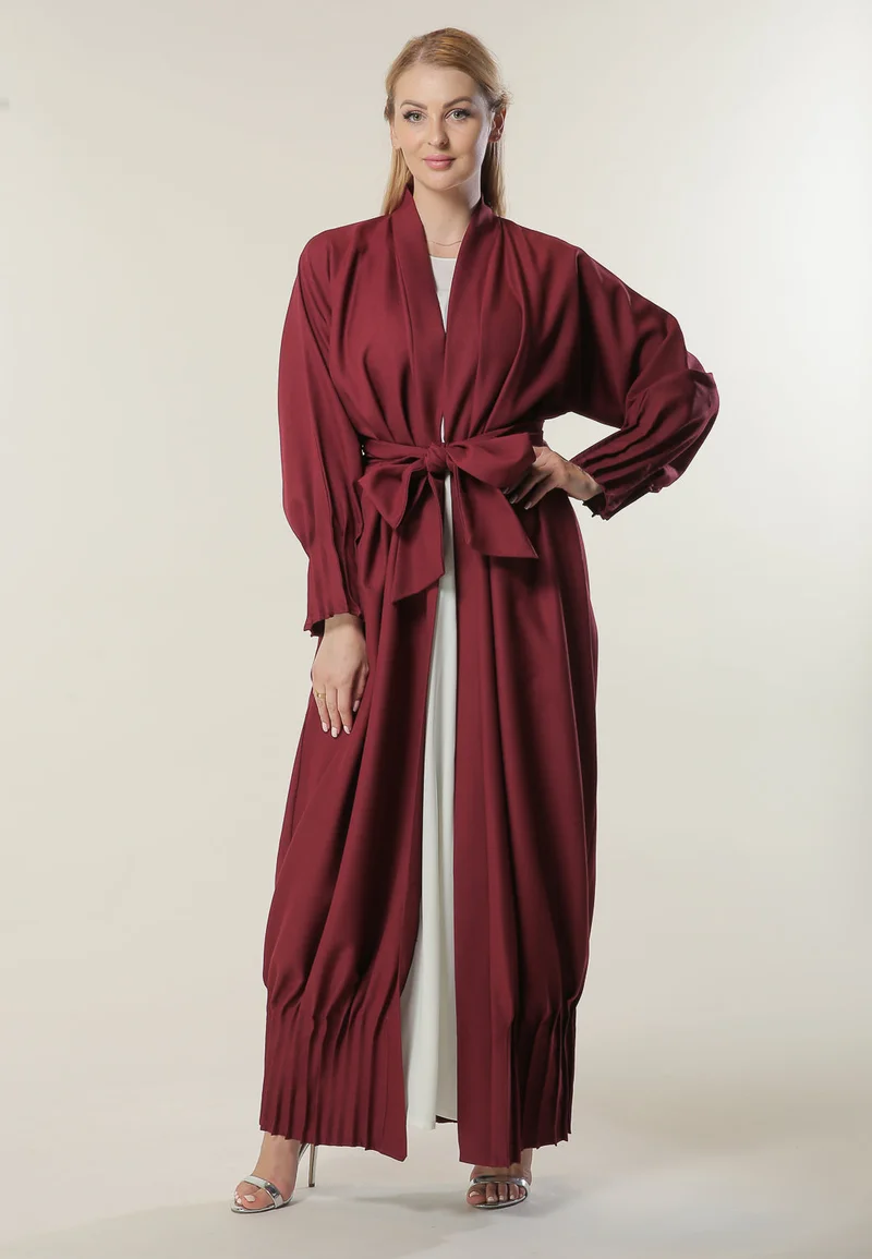 Moistreet Pleated Hem Tie Detailed Abaya