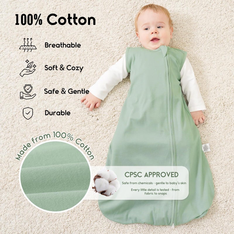 Yoofoss Baby Sleep Sack 0-6 Months TOG 1.0 Baby Wearable Blanket, 2 Pack 100% Organic Cotton Infant Toddler Sleeping Sack 2-Way Zipper Lightweight Sleep Sack - Image 2