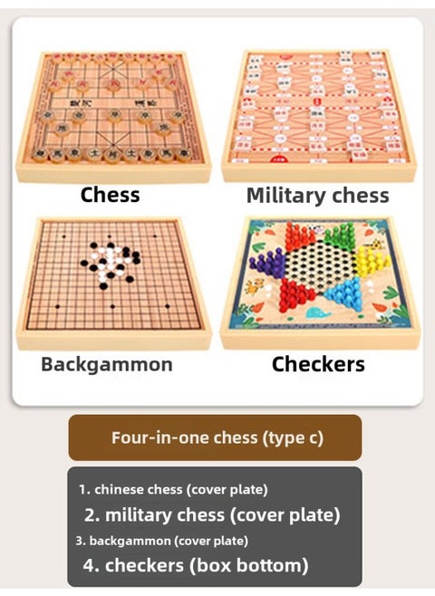 Children's Flying Chess Checkers Multi-functional One Chessboard Gobang Go Cards Colosseum Chess Combination Educational Toys-Color:Four-in-one C  30x30cm