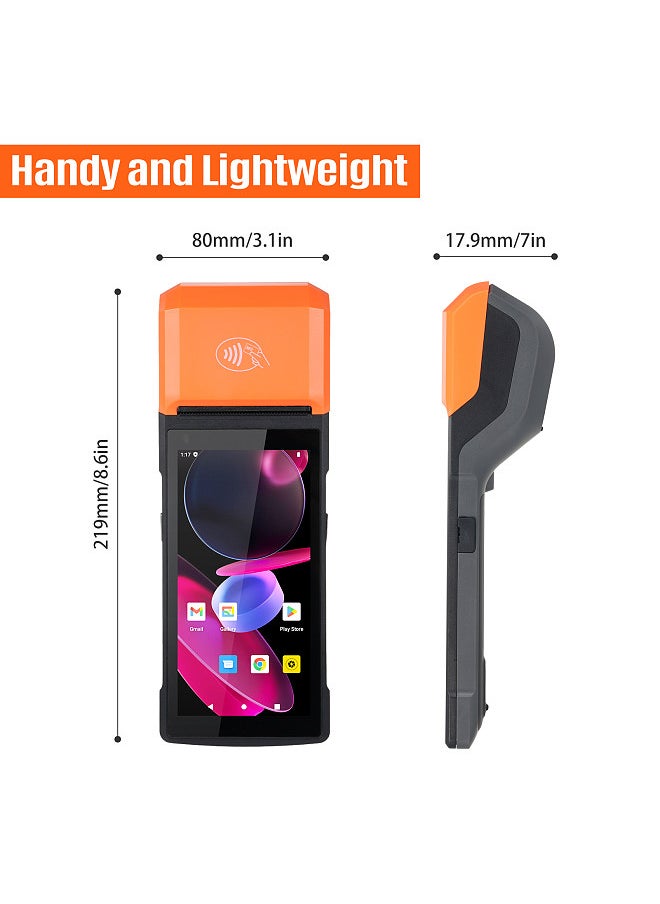Handheld Android 13.0 POS Receipt Printer PDA Terminal Support 1D Barcode Scanner 2D Barcode Scanning 4G NFC Card Reading WiFi BT Communication