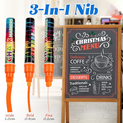 Labeol 8 Colors 10mm Liquid Chalk Markers, 2-in-1 Nib Washable Jumbo Chalk Markers for Windows, Cars, Signs, Glass, White Boards and Mirrors - Image 3