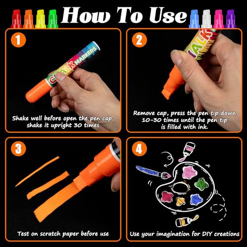 Labeol 8 Colors 10mm Liquid Chalk Markers, 2-in-1 Nib Washable Jumbo Chalk Markers for Windows, Cars, Signs, Glass, White Boards and Mirrors - Image 5
