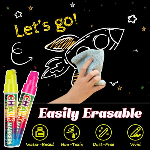 Labeol 8 Colors 10mm Liquid Chalk Markers, 2-in-1 Nib Washable Jumbo Chalk Markers for Windows, Cars, Signs, Glass, White Boards and Mirrors - Image 4