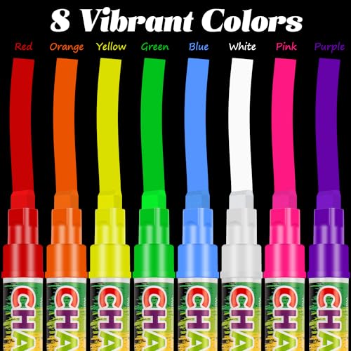Labeol 8 Colors 10mm Liquid Chalk Markers, 2-in-1 Nib Washable Jumbo Chalk Markers for Windows, Cars, Signs, Glass, White Boards and Mirrors - Image 2