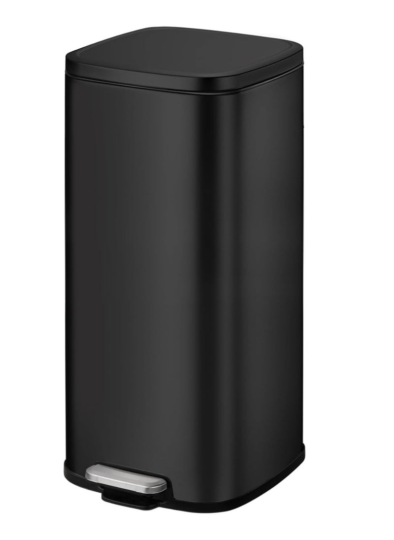 EKO 30L Square Step Bin Stella - Black | Large Pedal Bin with Soft-Close Lid | Fingerprint-Resistant Finish | Removable Inner Liner