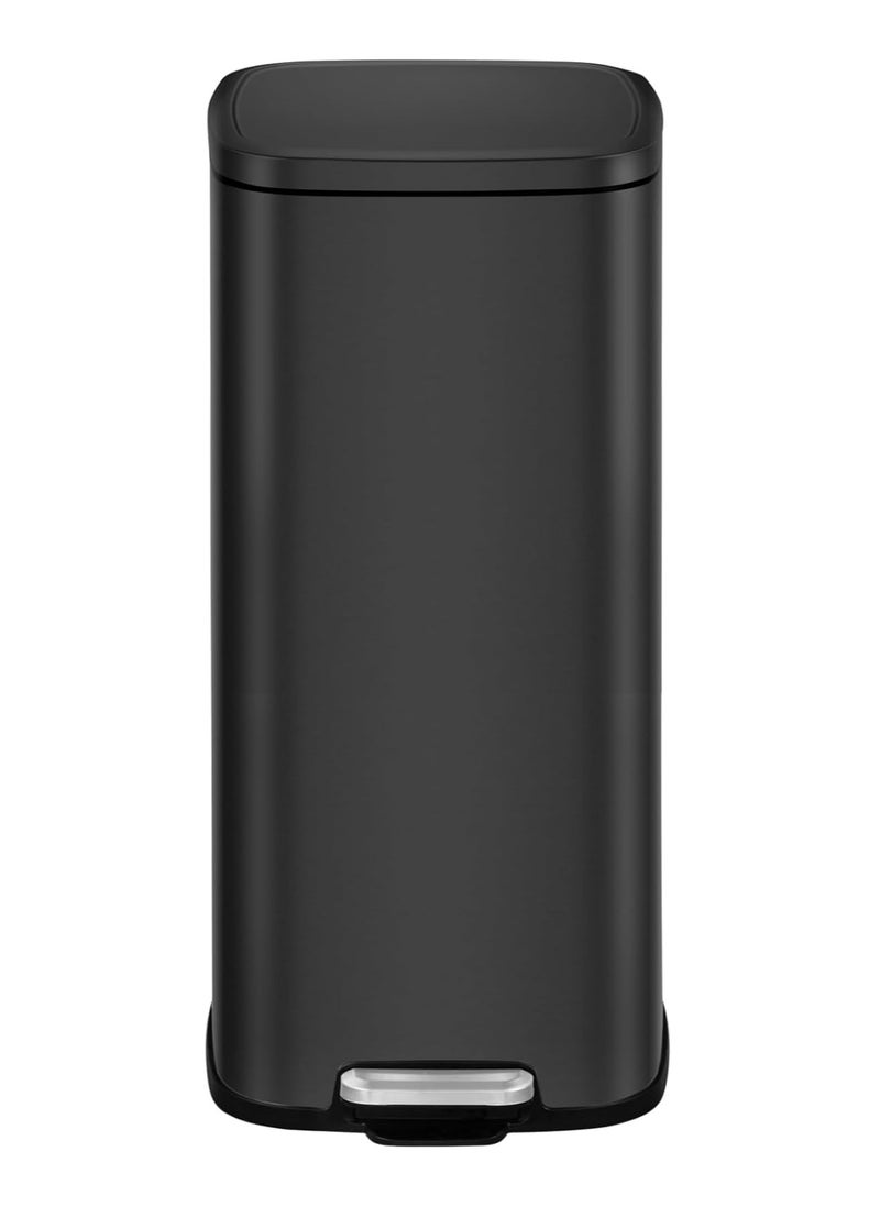 EKO 30L Square Step Bin Stella - Black | Large Pedal Bin with Soft-Close Lid | Fingerprint-Resistant Finish | Removable Inner Liner