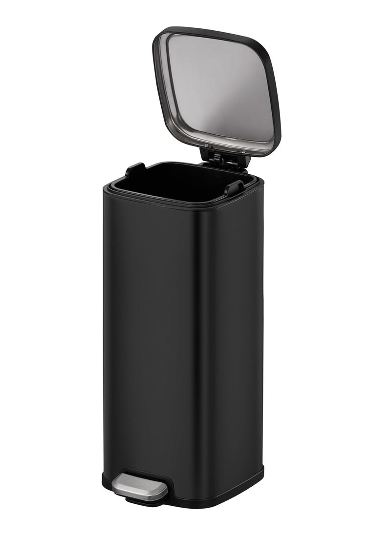 EKO 30L Square Step Bin Stella - Black | Large Pedal Bin with Soft-Close Lid | Fingerprint-Resistant Finish | Removable Inner Liner