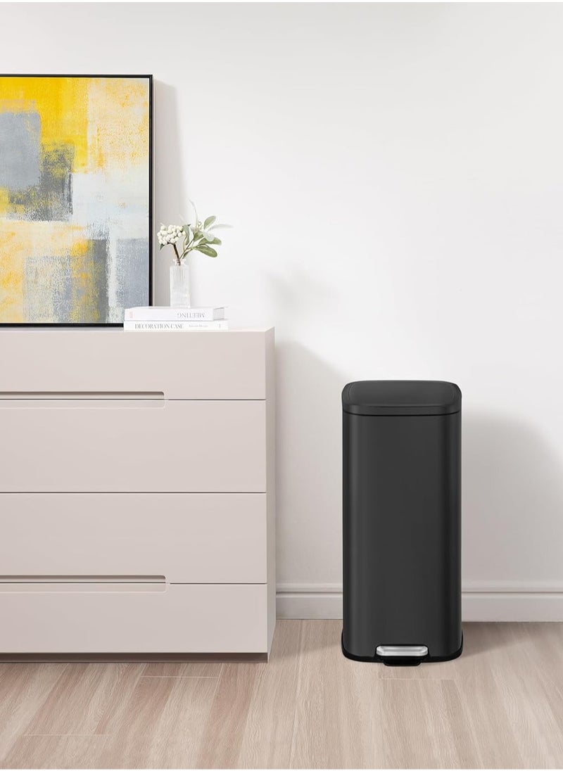 EKO 30L Square Step Bin Stella - Black | Large Pedal Bin with Soft-Close Lid | Fingerprint-Resistant Finish | Removable Inner Liner